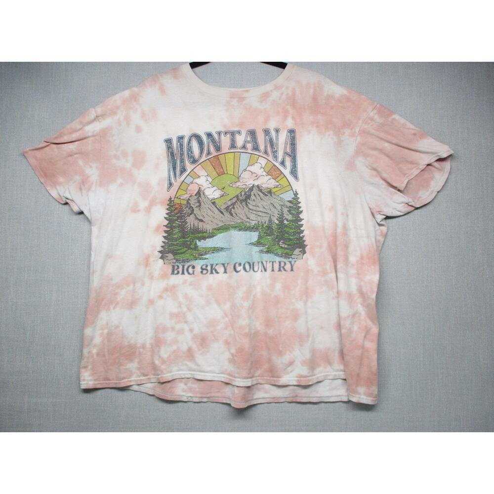 Cold Crush Pink Tie-Dye‎ Graphic Outdoorsy Montana T-Shirt Unisex Size 3X